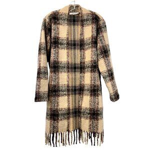 BB Dakota Steve Madden Open Front Fringed Plaid Duster Jacket Size Small